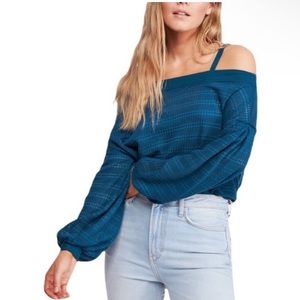 Free People Sistine Hacci Cold Shoulder Teal Knit top NWOT